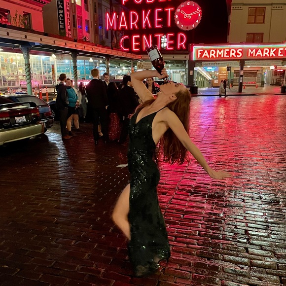 Alluring Attraction Hunter Green Sequin Lace-Up Maxi Dress - Picture 4 of 4